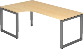 bümö höhenverstellbarer Eckschreibtisch R-Serie 200x120 cm in Ahorn, Gestell in Graphit - Schreibtisch L Form, großer Tisch für's Büro, Computertisch höhenverstellbar, RS-82-3-G