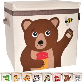 Babies1st Spielzeug Aufbewahrungsbox Kinder, mit Deckel 33 x 33 x 33 cm, Boxen für Kallax Regal, Spielzeug Aufbewahrung Kinderzimmer, robust, geruchslos und auf Schadstoffe getestet, Tiermotiv BÄR