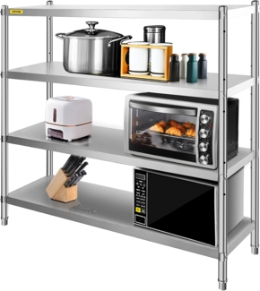 VEVOR 4-stufiges Edelstahlregal, 180 x 45 x 150 cm Lagerregal, Robustes Lagerregal, Küchenregale Garagenregal 600 kg Gesamtkapazität mit Verstellbarer Höhe