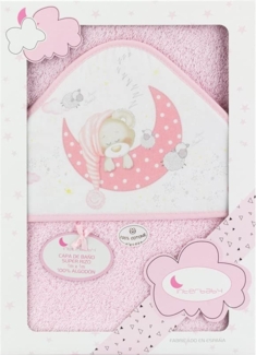 Interbaby 01225-02 Baby Kapuzenbadetuch BEAR SLEEPING rosa, Rosa