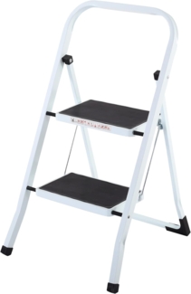 Raburg Klapptritt Step, Klapptritt-Leiter, 2 oder 3 Stufen, Weiß, TÜV/GS geprüft, Stahl, Lock-Klappsperre, rutschhemmende Oberfläche, Füße mit Solid-Grip