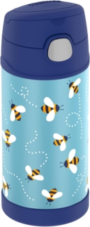 THERMOS kids FUNTAINER STRAW BOTTLE 0,35l, bees, Thermosflasche für Kinder aus Edelstahl, mit Strohhalm, 12 h kalt, absolut dicht, für Schule, Kindergarten, Pause
