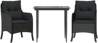 vidaXL 3-tlg. Garten-Essgruppe mit Kissen Schwarz Poly Rattan 3211920