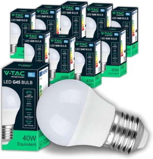 V-TAC 10x LED Glühbirne G45 -[ Maximale Effizienz 4,5W ] - E27 - (Entspricht 40W) - 10er Pack - 470 Lumen - LED Glühlampen - Energiesparlampe - Licht 6500K Kaltweiß