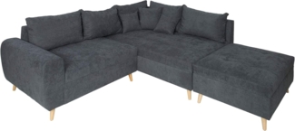 riess-ambiente Ecksofa SCANDINAVIA 250cm anthrazit / natur · Wohnlandschaft inkl. Hocker, Set 2 Teile, L-Form · Ottomane rechts · Microvelours · Holz-Füße · inkl. Kissen