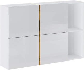 Vente-unique - Schuhschrank - 4 Klappenfächer & 2 Nischen - Weiß & Gold - MARZIALO