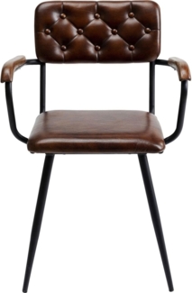 Kare Design Armlehnstuhl Salsa Leder, Braun, Esszimmerstuhl, Büffel Nappa Leder Bezug, Mangoholz Armlehnen, Stahlgestell, 79 x 53 x 56 cm (H/B/T)