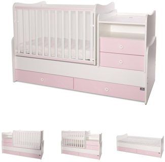 Lorelli Baby- Jugendbett Combo umbaubar 2 Kinder gleichzeitig Schaukelfunktion pink