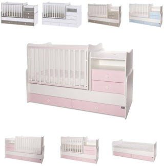 Lorelli Baby- Jugendbett Combo umbaubar 2 Kinder gleichzeitig Schaukelfunktion pink