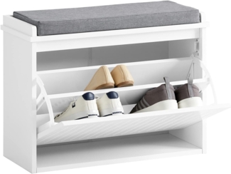 Schuhkipper mit Klappe und Sitzkissen MDF Weiß FSR98-W