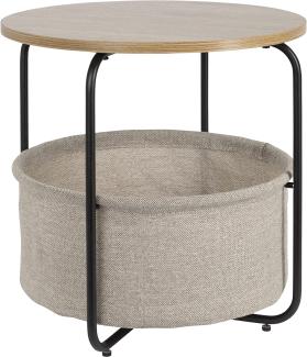 ONVAYA® Beistelltisch Charles | Couchtisch rund mit Korb | ideal als Sofatisch oder Nachttisch | modernes Design | Gestell aus Metall mit Holzplatte und Stoffkorb
