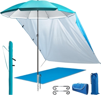 4smile Sonnenschirm, 5er-Set, Ø 200 cm, Türkis, praktischer Sonnenschirm Strand, stabiler Strandschirm, stabiler Rasendorn, Sonnensegel Strand, kompakte Stranddecke, Schirmhülle