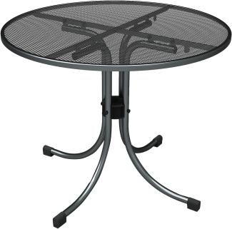 Universal Boulevardtisch Ø 105x74 cm Gestell Stahl eisengrau, Tischplatte Streckmetall eisengrau Elotherm beschichtet