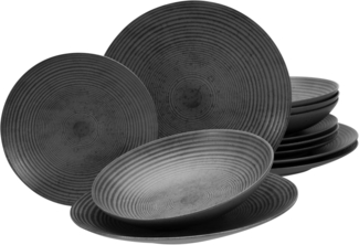 CreaTable, 24345, Serie Catania Anthrazit, 12-tlg Geschirrset für 4 Personen Grau