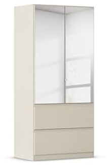 Rauch Möbel Costa, Kleiderschrank für Schlafzimmer, Kinderzimmer, Babyzimmer, Garderobe, Flur, 2-türig, mit Spiegel und 2 Schubladen, Push-to-Open, Zubehör Classic, Farbe Beige, Breite 91 cm