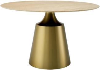 Casa Padrino Luxus Esstisch Beige / Messing Ø 120 cm - Luxus Esszimmer Möbel