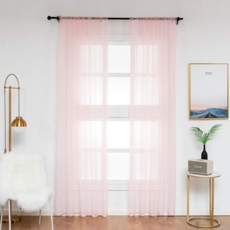 Woltu Gardine VH5511rs-2, (2 St), halbtransparent, Vorhang mit Kräuselband Stores Voile