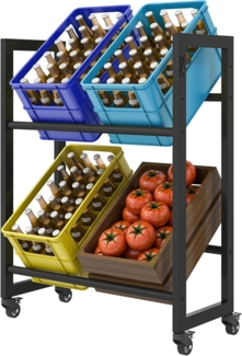 DWVO getränkekistenregal 4 kisten mit rollen,verstellbaren füße, Öffner, Metall Kistenregal mit 2 Ebenen für Bier, Obst, Gemüse, Wasser, Tragfähigkeit 180KG