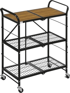 HOMCOM Servierwagen Rollwagen, Klappbarer Küchenwagen mit 3 Ebenen, (Küchenregal auf 4 Rollen, 1 St, für Esszimmer, Wohnzimmer), 68 x 35 x 85 cm