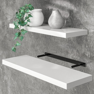 Casaria Wandregal mit Halterung, MDF, Weiß / Hochglanz, 70 x 23 x 3,8cm