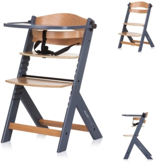 Chipolino Kinderhochstuhl Tip Top, Holz, verstellbar, Tisch, Gurt, Treppenstuhl grau