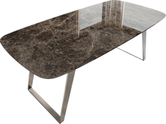 Esstisch Edge Boot 200x100 Keramik Laminam® Emperador Extra Lucidato Dunkelbraun Edelstahl Schräg