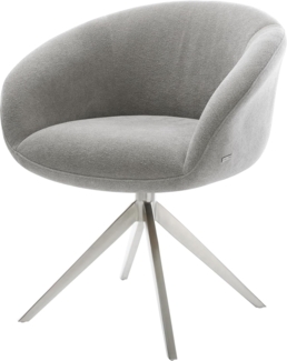 Drehstuhl Vinka-Flex mit Armlehnen Strukturstoff Soft Grau Kreuzgestell breit Edelstahl 360° drehbar Wippfunktion Taschenfederkern