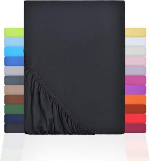 NatureMark Jersey Spannbettlaken, Spannbetttuch 100% Baumwolle in vielen Größen und Farben MARKENQUALITÄT ÖKOTEX Standard 100 | 200x220 cm +40 Steg - schwarz