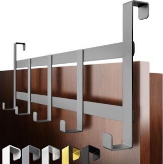 4smile Türgarderobe zum Einhängen – Graue Türhaken universell verwendbar, flexible Kleiderhaken Tür, robust - Vielseitige Haken zum Einhängen, platzsparende Türhakenleiste für gesamte Wohnung