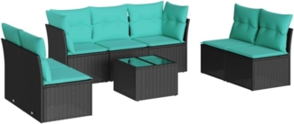 vidaXL 8-tlg. Garten-Sofagarnitur mit Kissen Schwarz Poly Rattan 3217417