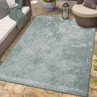 carpet city In- & Outdoor-Teppich Grün - Wendeteppich - 200x290 cm - Rauten-Muster - Wetterbeständig für Balkon, Terrasse - Teppiche Modern Indoor Wohnzimmer, Küche