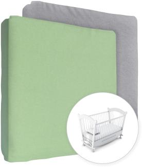 2 Stück Jersey 100% Baumwolle Spannbettlaken für 90x40 cm Babybett Wiege Matratze (Grün + Grau)