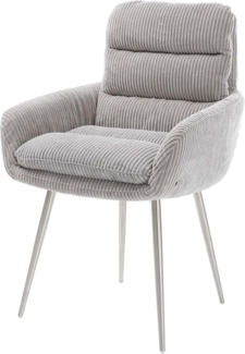 Esszimmerstuhl Abelia-Flex mit Armlehnen Cord Silbergrau 4-Fuß konisch Edelstahl