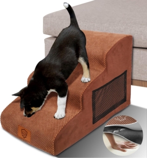 Zvonema Hundetreppe – 40 cm hoch, 3-stufige Hundetreppe, Haustiertreppe mit waschbarem Plüschbezug, Hunderampe für Sofa und Boxspringbett, rutschfeste Haustierleiter, inkl. Fusselrolle