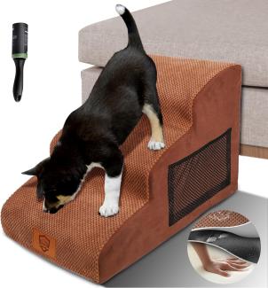 Zvonema Hundetreppe – 40 cm hoch, 3-stufige Hundetreppe, Haustiertreppe mit waschbarem Plüschbezug, Hunderampe für Sofa und Boxspringbett, rutschfeste Haustierleiter, inkl. Fusselrolle