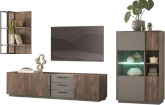 Wohnwand Piano in Eiche und grau 3-teilig 320 cm