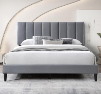 Home Collective Polsterbett 140x200 & 160x200 cm mit Lattenrost und weichem Bezug, Bettgestell (Doppelbett mit gepolstertem Kopfteil, robustes Gestell, hoher Liegekomfort), vertikaler Steppung, 160x200 cm, Grau