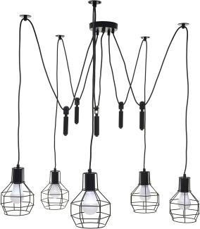 Pendelleuchte HWC-H85, Hängelampe Hängeleuchte, Industrial Metall höhenverstellbar schwarz ~ 5x Gitterlampenschirm