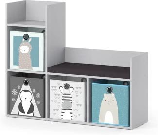 Vicco Bank-Regal Bücherregal Kinderregal Luigi Hellgrau 107x89 cm modern Faltbox Sitzbank Kinderzimmer Regal Wandregal Spielzeugregal Dekoregal Standregal Aufbewahrung Würfelregal Regal-Bank-Kombi