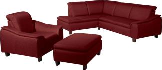 Aaron Sofa Eckgarnitur Flachgewebe Leinenoptik Rot Buche Nussbaumfarben