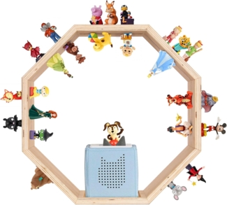 Todeco Tonie-Regal für Toniebox und Toniefiguren, Magnetische Aufbewahrung für 60-70 Tonie, Wandregal und Schreibtischregal, Kinderregal für Mädchen & Jungen, Achteck