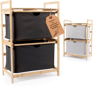 HENNEZ Badezimmerregal 2 Fächer | Bambusregal mit Ablage und 2 Körben | Badregal mit Schubladenboxen | Standregal – ideal als Kommode & Wäschesammler | Wäschesortierer mit Stoff Schubladen | Holzregal