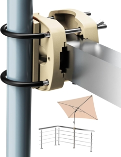 4smile Sonnenschirmhalter Balkongeländer SunnyEasy, Sandbraun - Funktionale Sonnenschirm Halterung Balkon, flexibel montierbar - Schirmhalterung Balkongeländer ersetzt Sonnenschirmständer Balkon