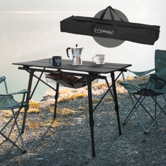 ML-DESIGN Campingtisch Gartentisch klappbar aus Aluminium Balkontisch, Reisetischmit Aufrollbare Tischplatte 30kg Schwarz 90x51,5cm