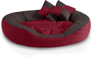 BedDog® 4in1 Hundebett SABA, Wende-Hunde-Kissen oval-rund, großes Hundekörbchen, abwischbares Hundebett mit Rand XL, SULTAN (rot/braun)