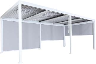 Alu Pergola HWC-L41 mit 3x Seitenwand, Lamellen-Pavillon, stabiles 8cm-Metall-Gestell 3x6m ~ weiß