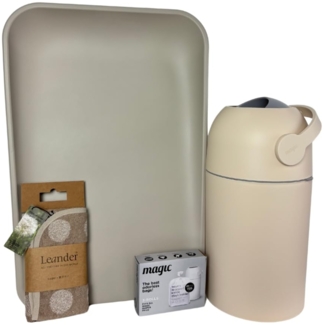 KEMMLIT SET - LEANDER Wickelauflage & Topper, KEMMLIT Windeleimer Nino inkl. 45 Müllbeutel (cappuccino)