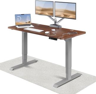 Höhenverstellbarer Schreibtisch - Höhenverstellbar Elektrisch mit Flüsterleisem Dual-Motor & Touchscreen - Hohe Tragfähigkeit - Stehtisch von Desktronic, Grau + Nussbaum, 140x70 cm