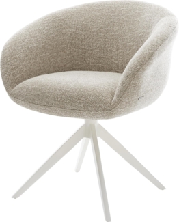 Drehstuhl Vinka-Flex mit Armlehnen Webstoff Soft Beige Kreuzgestell breit Weiß 360° drehbar Wippfunktion Taschenfederkern