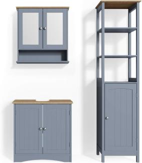 Vicco 3er Badmöbel Set Bianco Grau Spiegelschrank Waschtischunterschrank Hochschrank Badezimmermöbel Set im Landhausstil